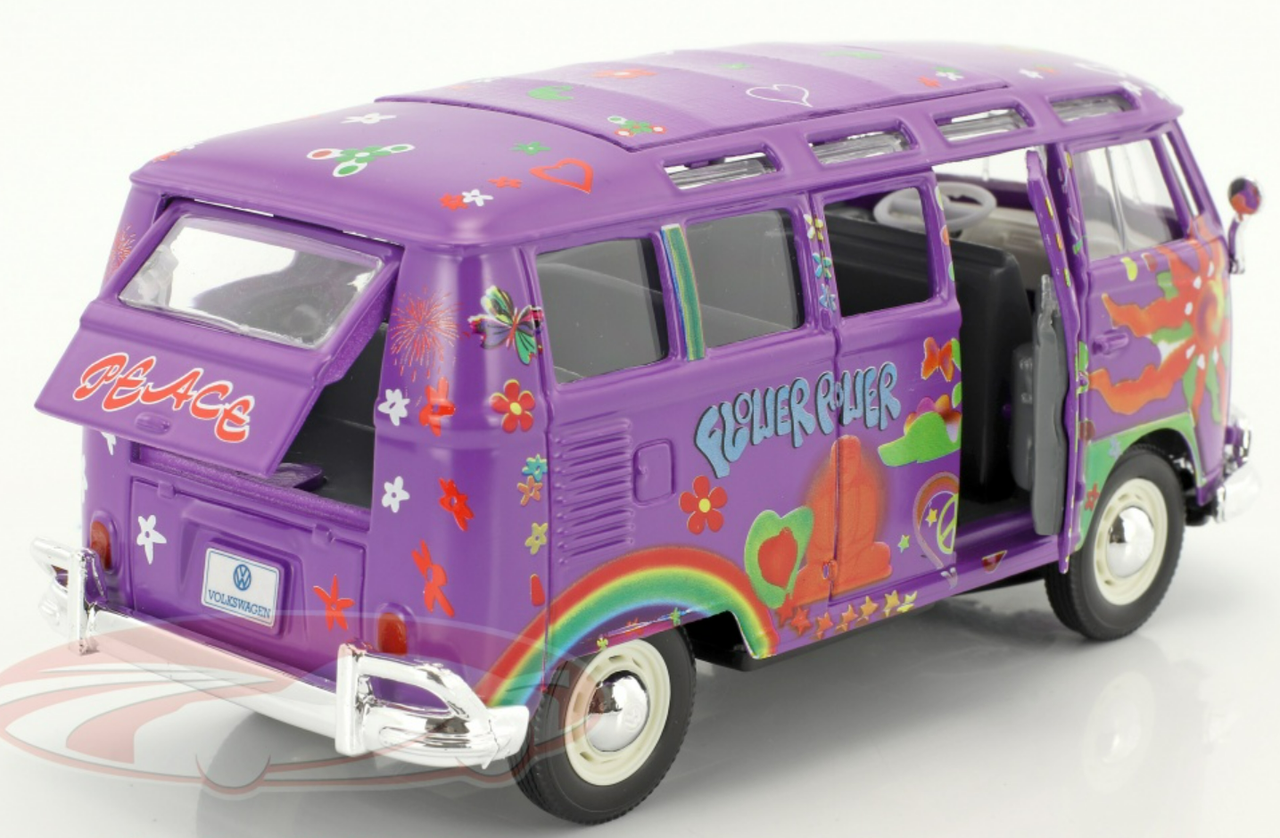 1/24 Maisto Volkswagen VW T1 Samba Bus Hippie Line Flower Power (Purple) Diecast Car Model