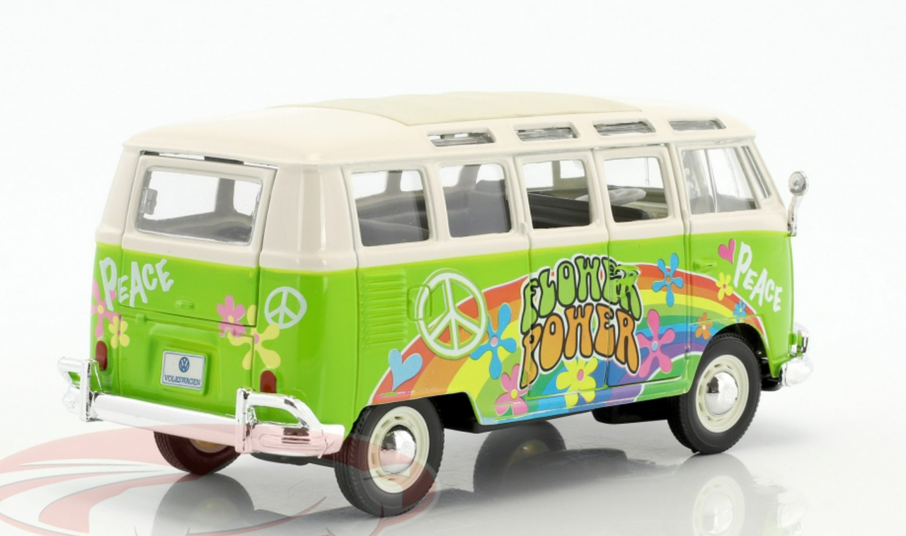 1/24 Maisto Volkswagen VW T1 Samba Bus Hippie Line Flower Power (Green) Diecast Car Model