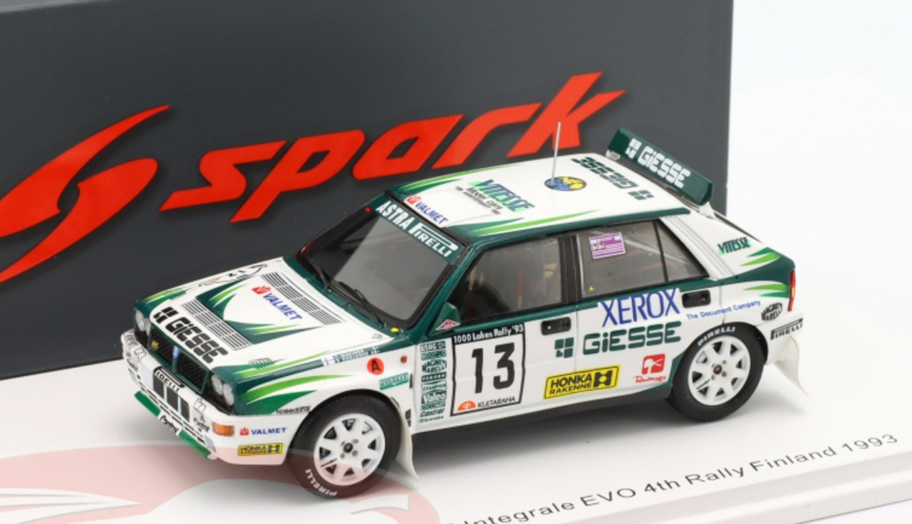 1/43 Spark 1993 Lancia Delta HF Integrale #13 4th Rallye 1000 Lakes Astra  Racing Tommi Mäkinen, Seppo Harjanne Car Model