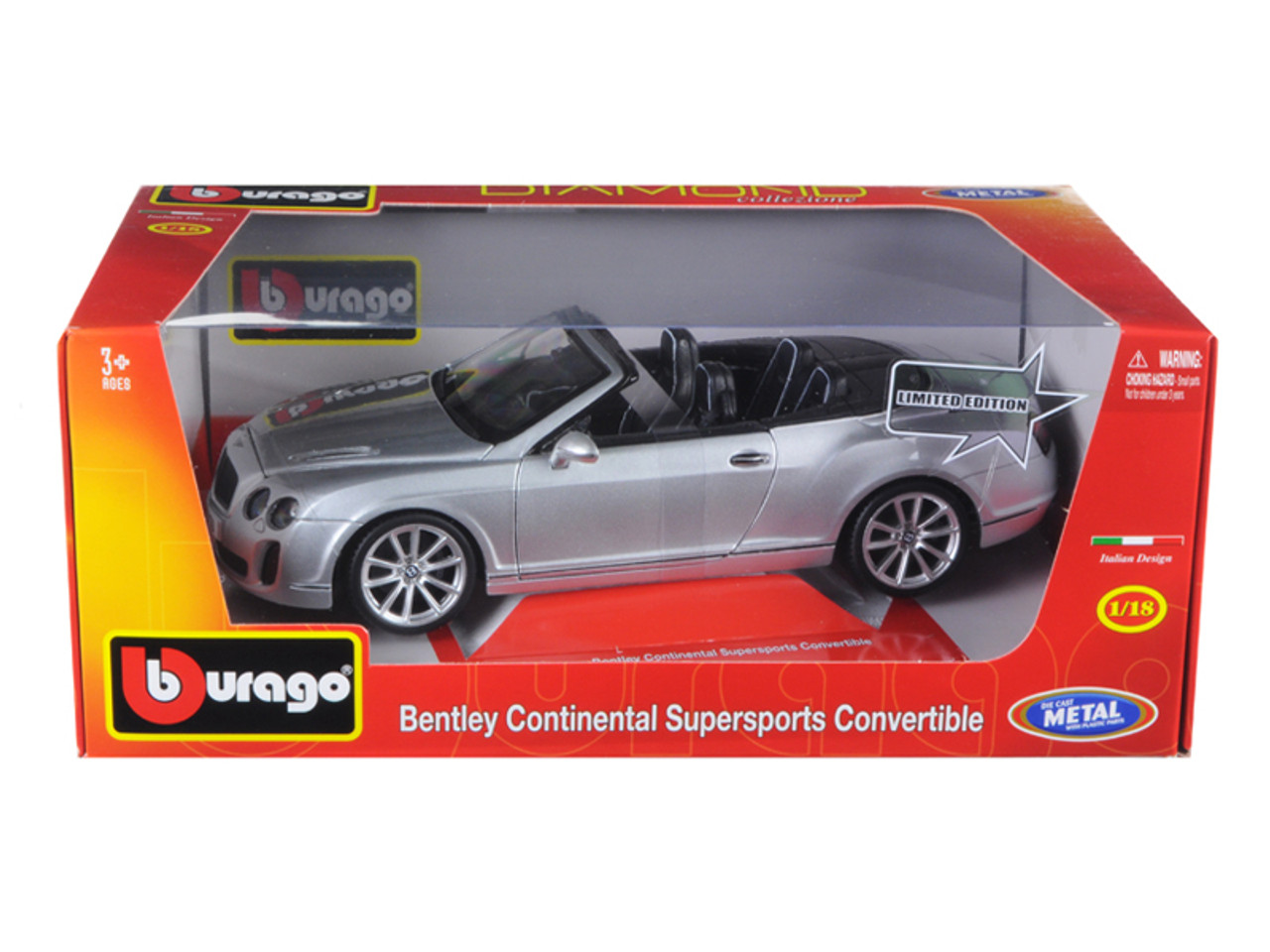 1/18 Bburago Bentley Continental Supersports Convertible (Silver) Diecast Car Model