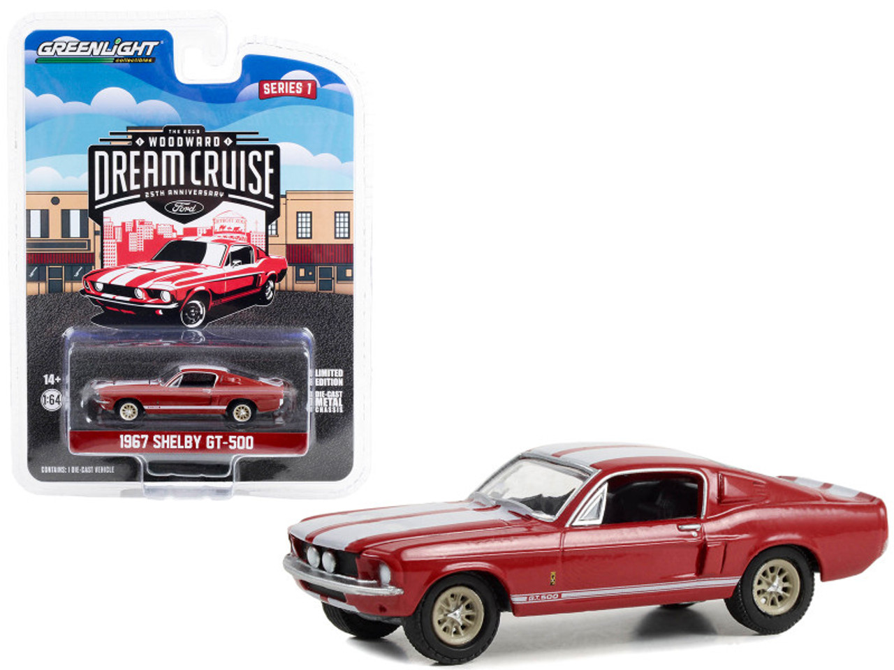 1967 Shelby GT-500 Red with White Stripes "25th Annual Woodward Dream Cruise Featured Heritage Vehicle" (2019) "Woodward Dream Cruise" Series 1 1/64 Diecast Model Car by Greenlight