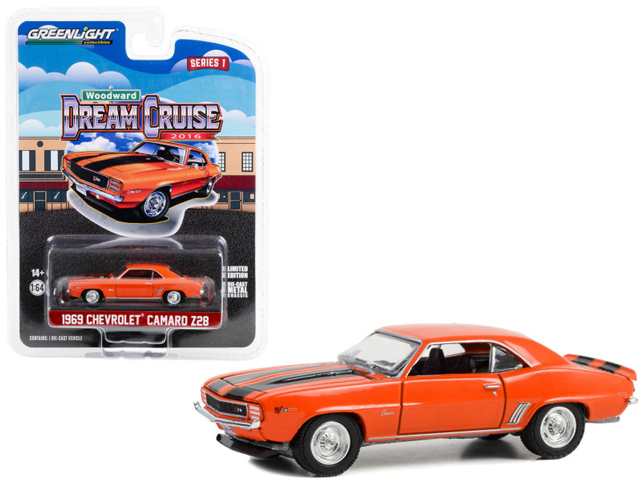 1969 Chevrolet Camaro Z/28 Orange with Black Stripes "22nd Annual Woodward Dream Cruise Featured Heritage Vehicle" (2016) "Woodward Dream Cruise" Series 1 1/64 Diecast Model Car by Greenlight