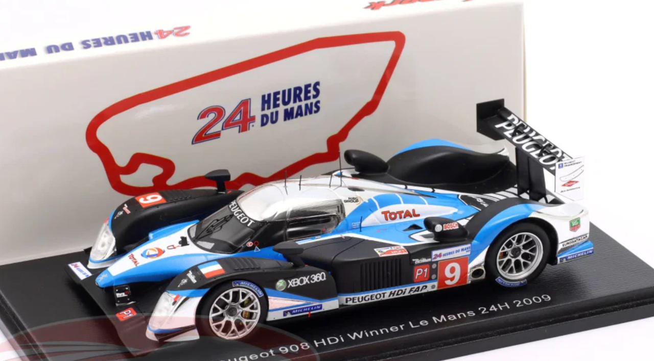 1/43 Spark Peugeot 908 HDi No.9 Winner 24H Le Mans 2009 D. Brabham - M. Gene - A. Wurz Car Model