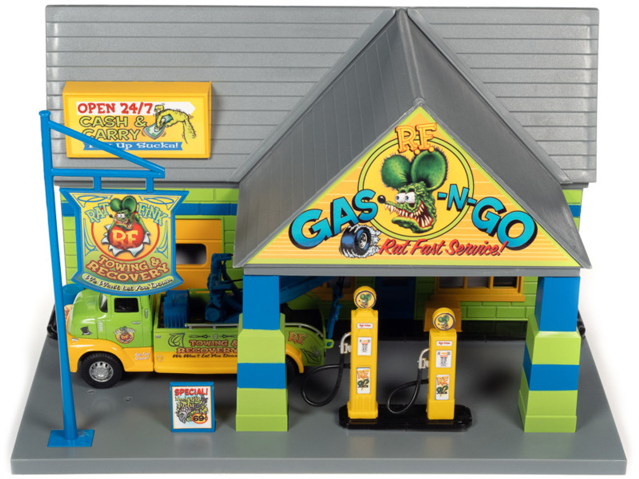 Rat Fink Towing & Recovery Garage and Tow Truck Diorama Set for 1/32 Scale  Models by Auto World 