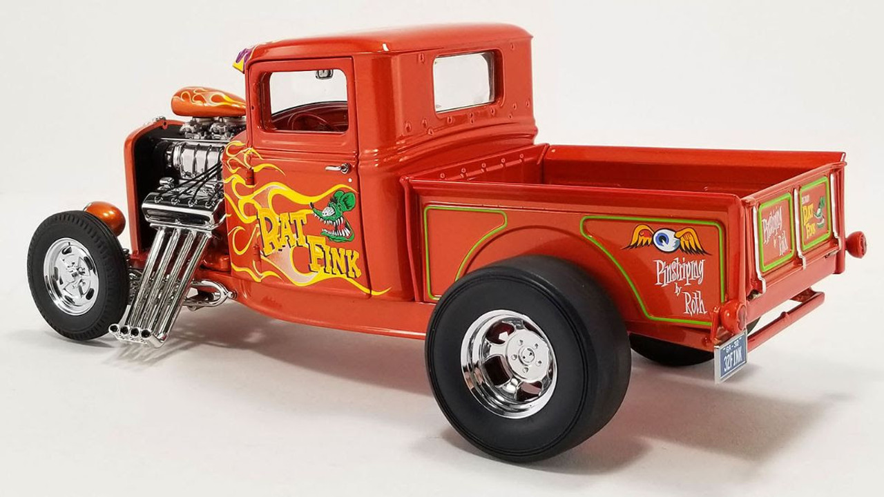 1/18 ACME 1932 Ford Hot Rod  Pick Up Rat Fink (Orange with Flames) Diecast Car Model