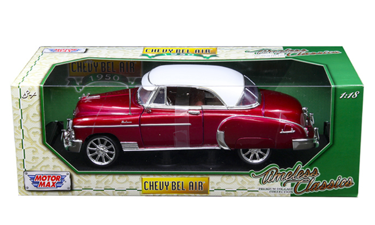1/18 Motormax 1950 Chevrolet Bel Air (Red with White Top) Diecast Car Model