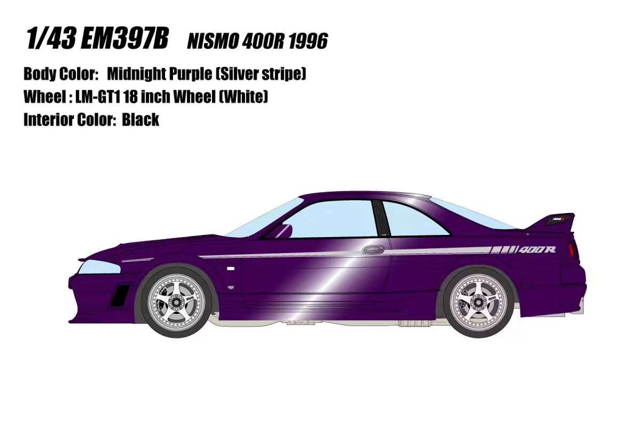 1/43 Make Up 1996 Nissan Skyline GT-R GTR R33 Nismo 400R (Midnight Purple with White LM-GT1 18 Inch Wheel) Resin Car Model