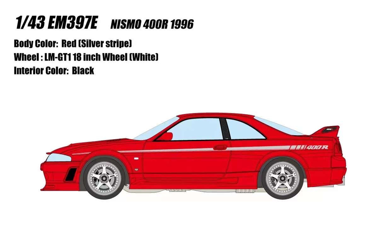 1/43 Make Up 1996 Nissan Skyline GT-R GTR R33 Nismo 400R (Red with White LM-GT1 18 Inch Wheel) Resin Car Model