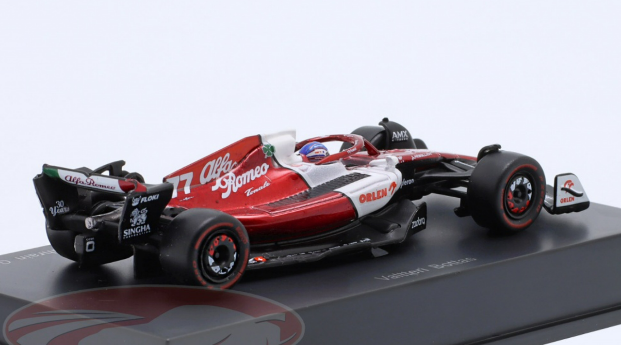 1/64 Spark 2022 Formula 1 Valtteri Bottas Alfa Romeo C42 #77 6th Bahrain GP Car Model
