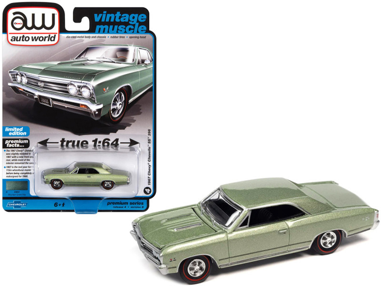 1/64 Auto World 1967 Chevrolet Chevelle SS 396 (Mountain Green Poly) Diecast Car Model