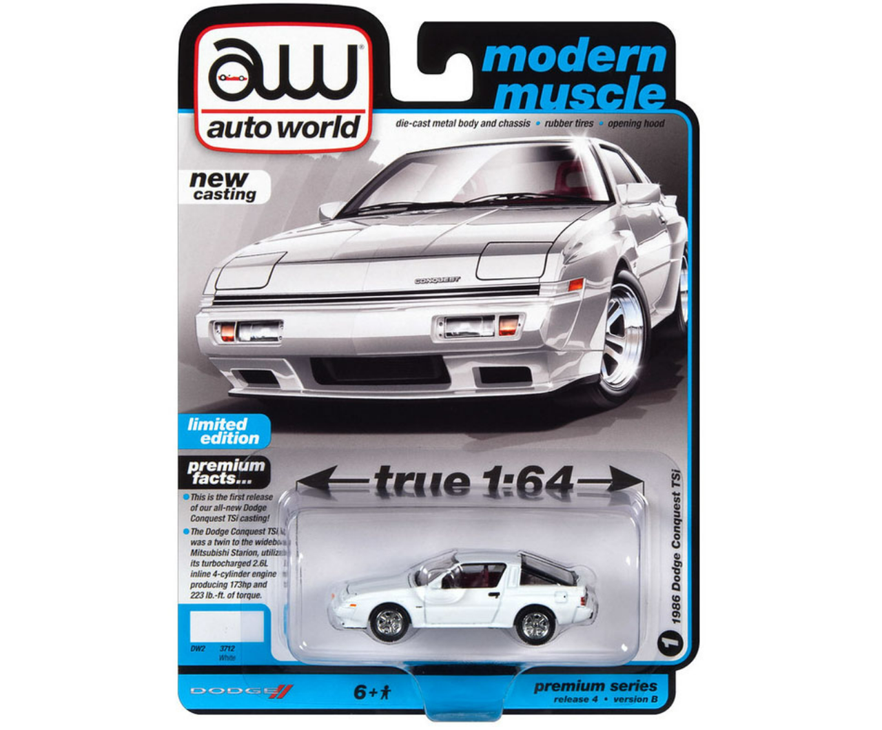 1/64 Auto World 1986 Dodge Conquest TSI (White) Diecast Car Model