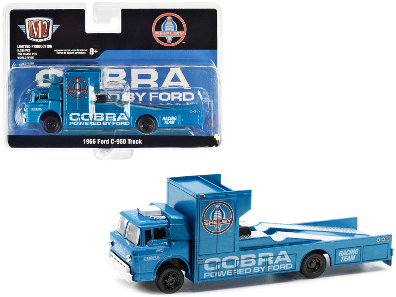 1966 Ford C-950 Ramp Truck Guardsman Blue Metallic "Shelby Cobra Racing Team" Limited Edition to 8250 pieces Worldwide 1/64 Diecast Model Car by M2 Machine