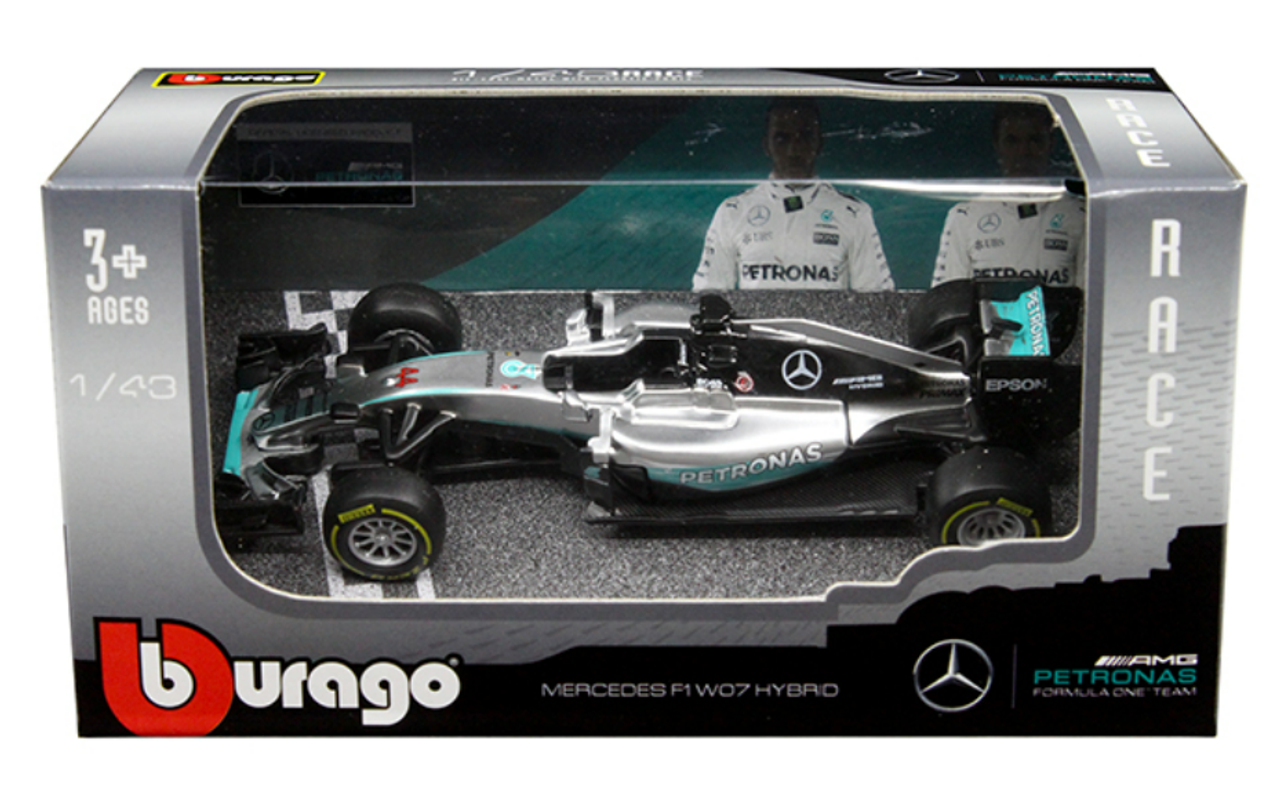 1/43 BBurago 2016 Formula 1 Mercedes-Benz F1 W07 Hybro + #44 Lewis Hamilton Car Model