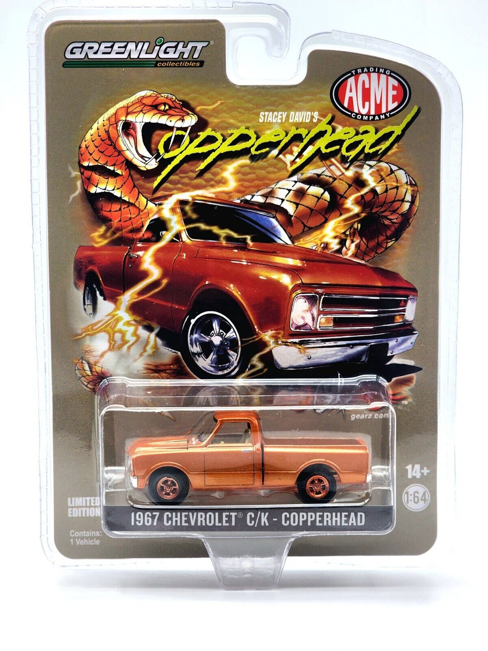 CHASE CAR 1/64 1967 Chevrolet C/K Pickup Truck Copper Orange Metallic "Stacey David's Copperhead" Diecast Car Model by Greenlight for ACME