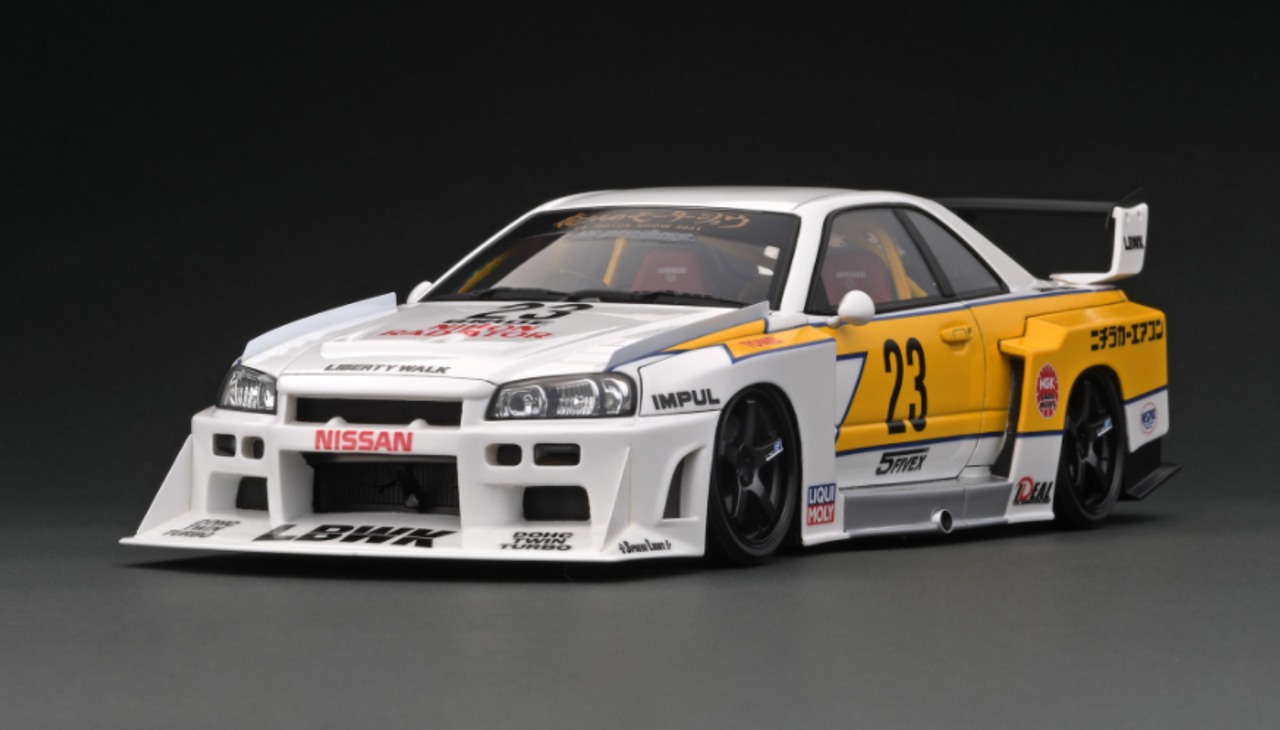 1/18 Ignition Model Nissan LB-ER34 Super Silhouette SKYLINE White/Yellow With Mr. Kato