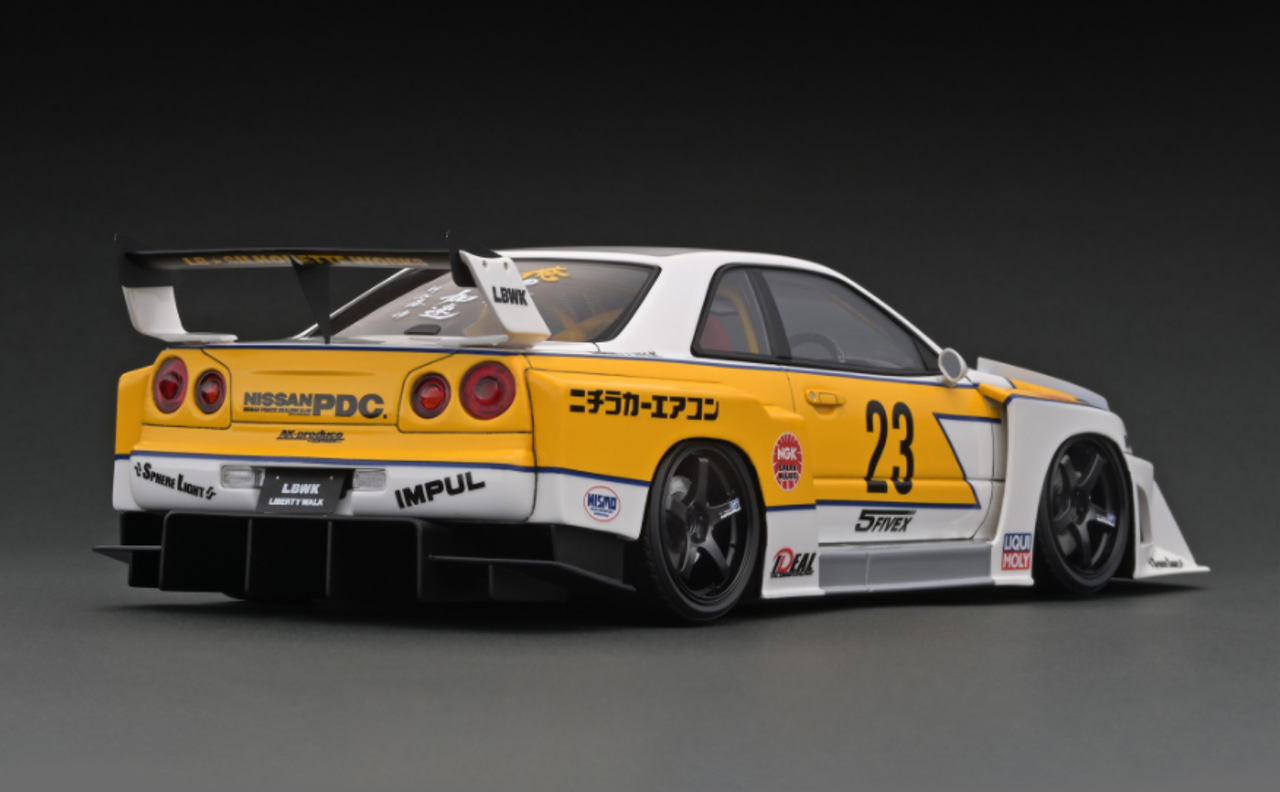 1/18 Ignition Model Nissan LB-ER34 Super Silhouette SKYLINE White/Yellow With Mr. Kato