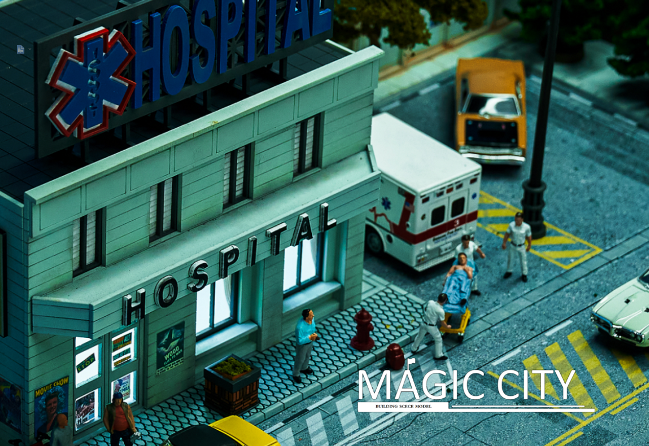 1/64 Magic City American Hospital & Meineke Car Care Center Diorama Center (car models & figures NOT included)