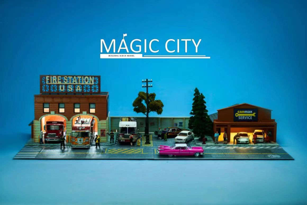 1/64 Magic City US Fire Station & Carmax Service Center Diorama