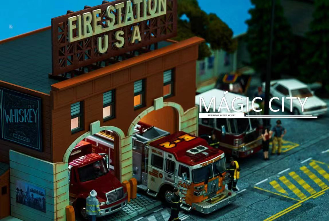 1/64 Magic City US Fire Station & Carmax Service Center Diorama
