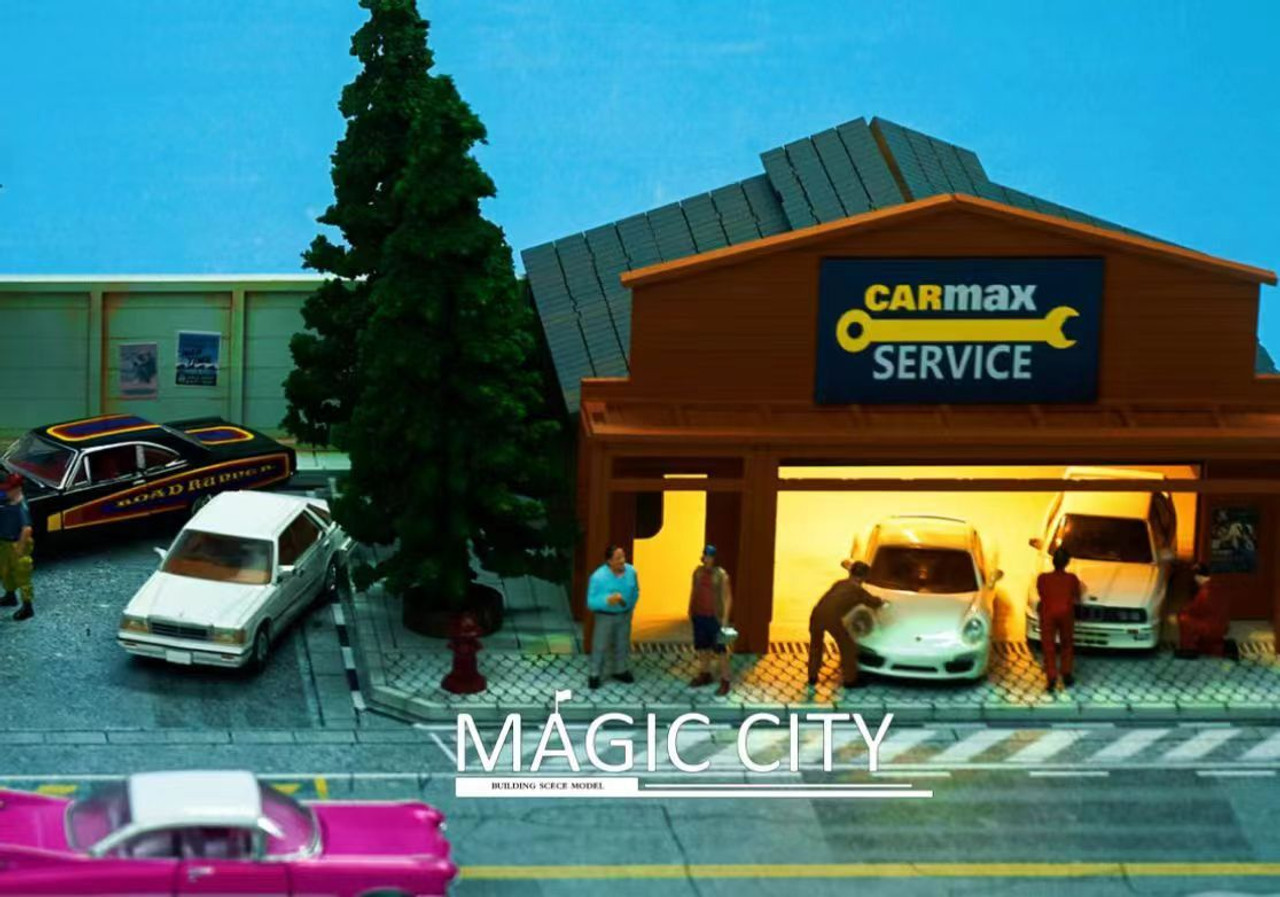 1/64 Magic City US Fire Station & Carmax Service Center Diorama Center (car  models & figures NOT included)