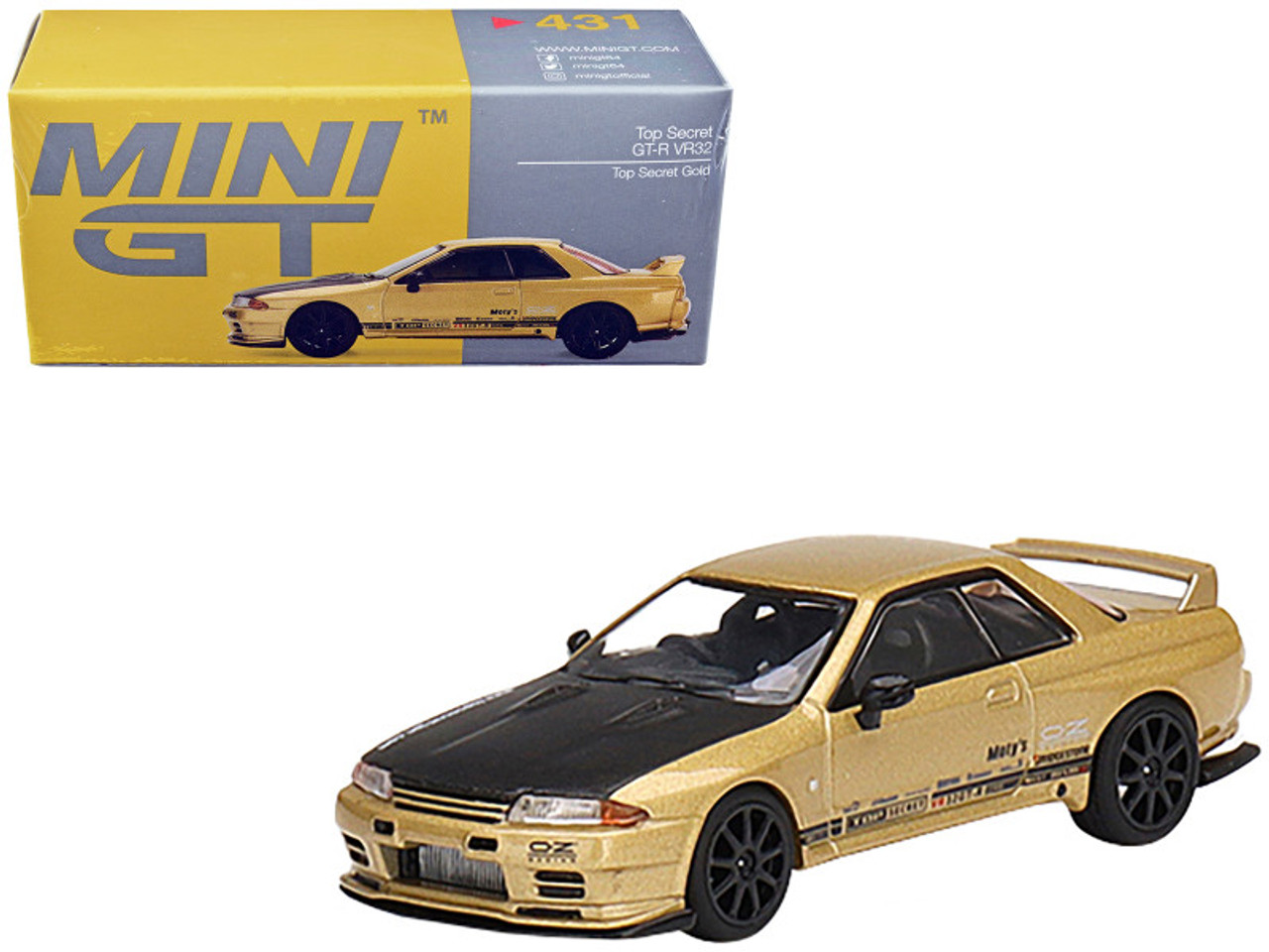 Nissan Skyline GT-R VR32 "Top Secret" RHD (Right Hand Drive) Gold Metallic with Black Hood 1/64 Diecast Model Car by True Scale Miniatures