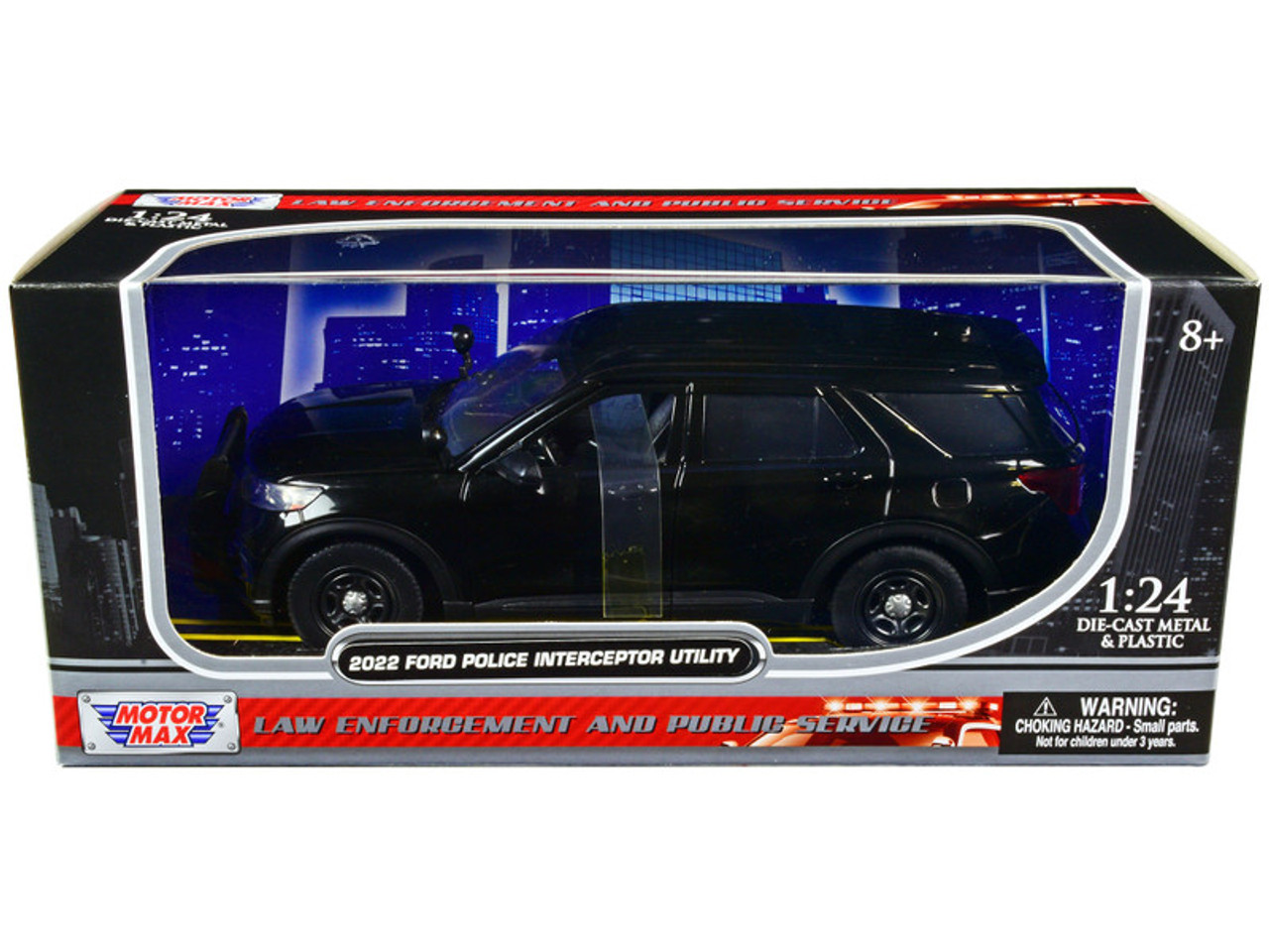 2022 Ford Police Interceptor Utility Unmarked Slick-Top Black 1/24 Diecast Model Car by Motormax