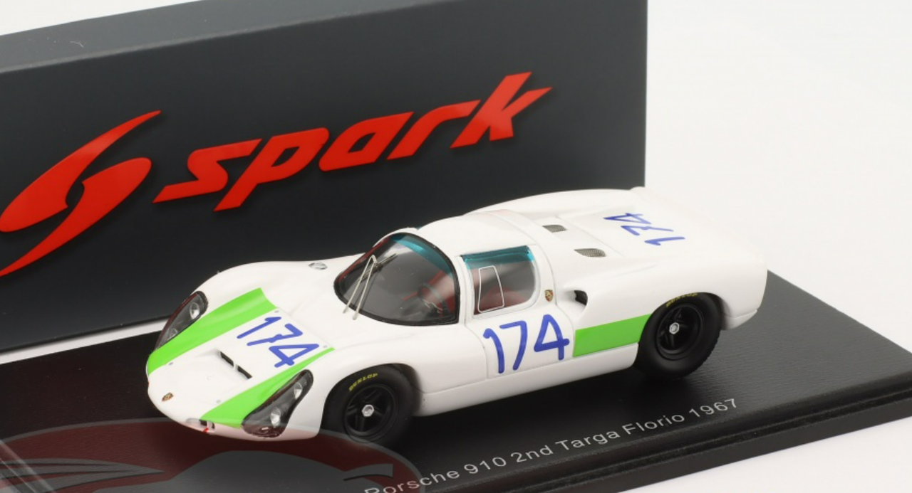 1/43 Spark 1967 Porsche 910 #174 2nd Targa Florio Porsche System Engineering Leo Cella, Giampiero Biscaldi Car Model