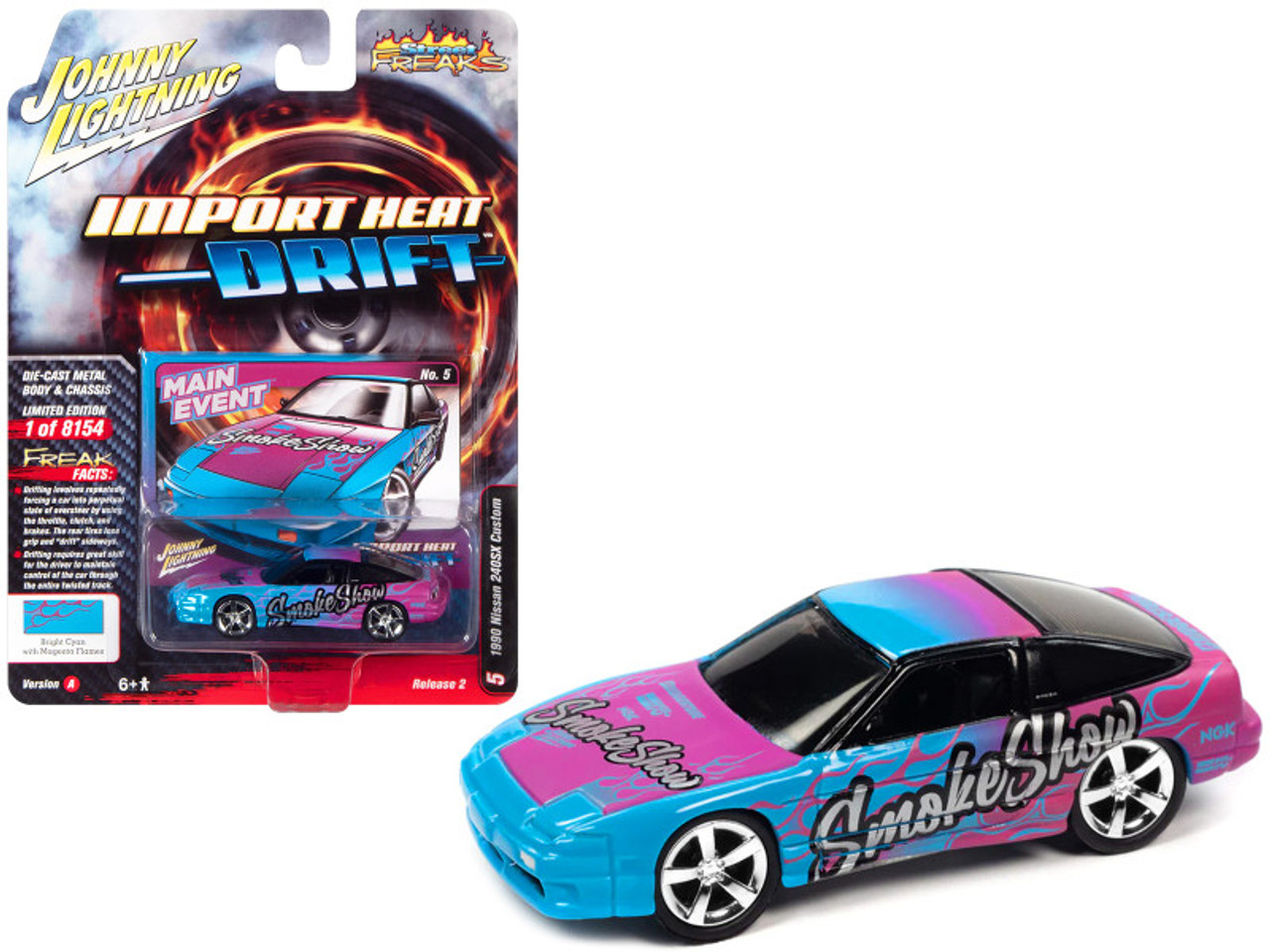 1990 Nissan 240SX Custom Bright Cyan Blue with Magenta Flames