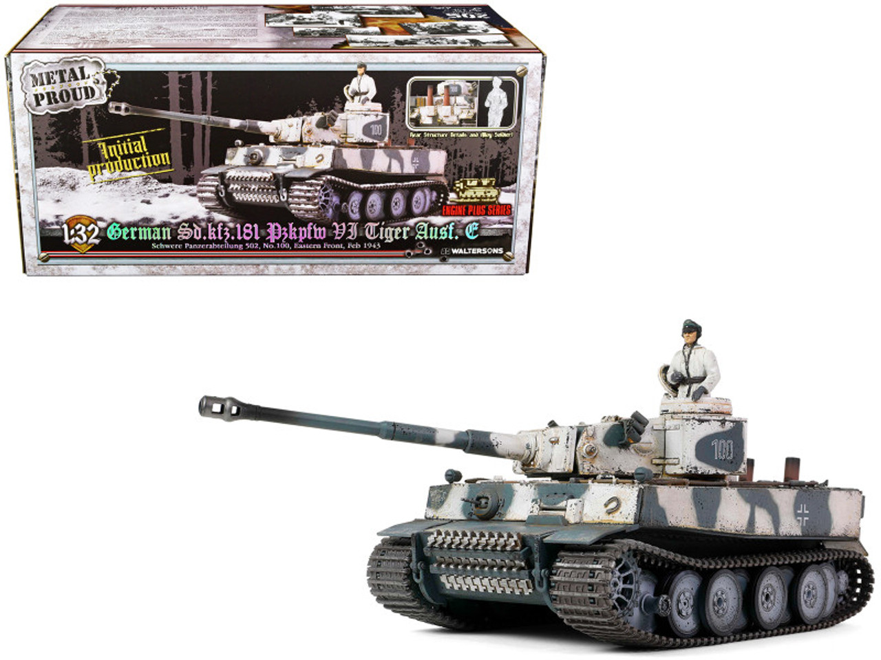 German Sd.Kfz.181 PzKpfw VI Tiger Ausf. E Heavy Tank "Schwere Panzerabteilung 502 No.100 Eastern Front" (February 1943) "Engine Plus" Series 1/32 Diecast Model by Metal Proud