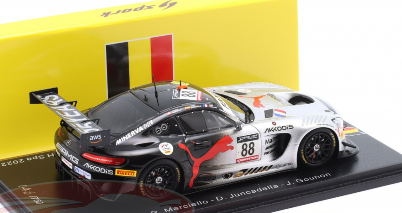 1/43 Spark 2022 Mercedes-Benz AMG GT3 #88 Winner 24h Spa AMG Team AKKodis ASP Raffaele Marciello, Daniel Juncadella, Jules Gounon Car Model