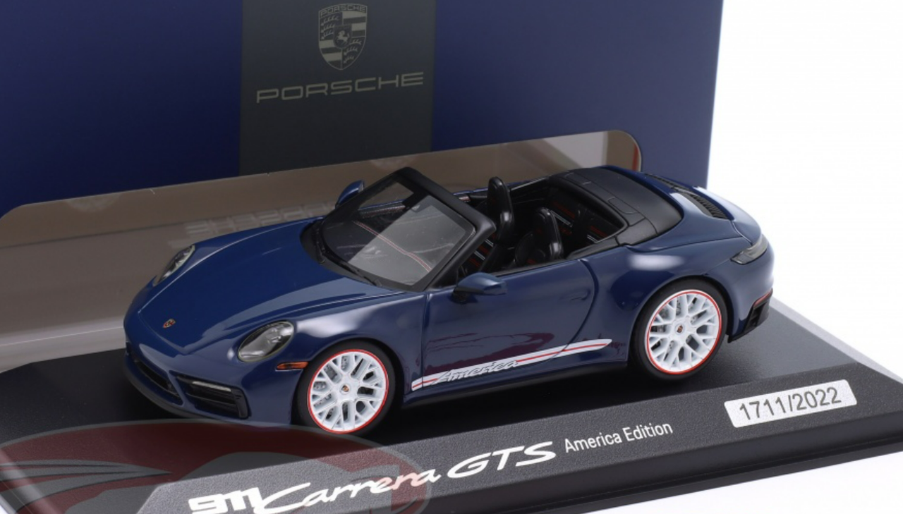 1/43 Dealer Edition 2022 Porsche 911 (992) Carrera GTS Cabriolet America  Edition (Azure Blue) Car Model