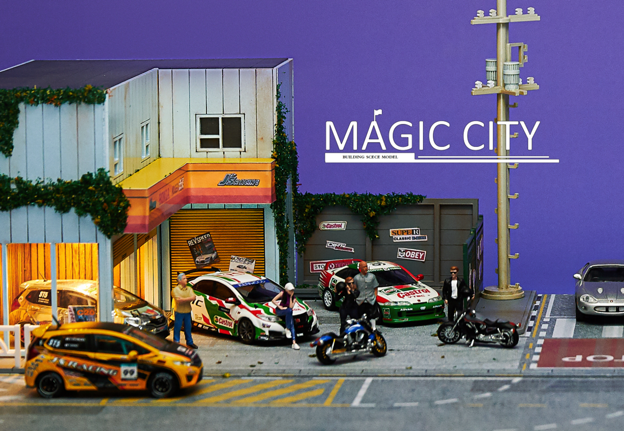 1/64 Magic City Japan Honda JS Repair Shop & Mini Stop Supermarket Scene Diorama (cars & models NOT included)