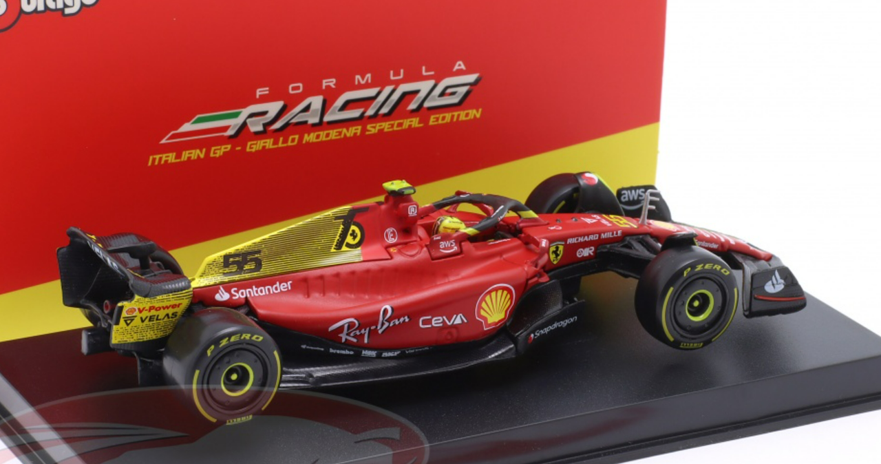 F1-75#55 Carlos Sainz Giallo Modena Formula One F1 Italian GP (2022)  Formula Racing Series 1/18 Diecast Model Car by Bburago 16811CSMZ