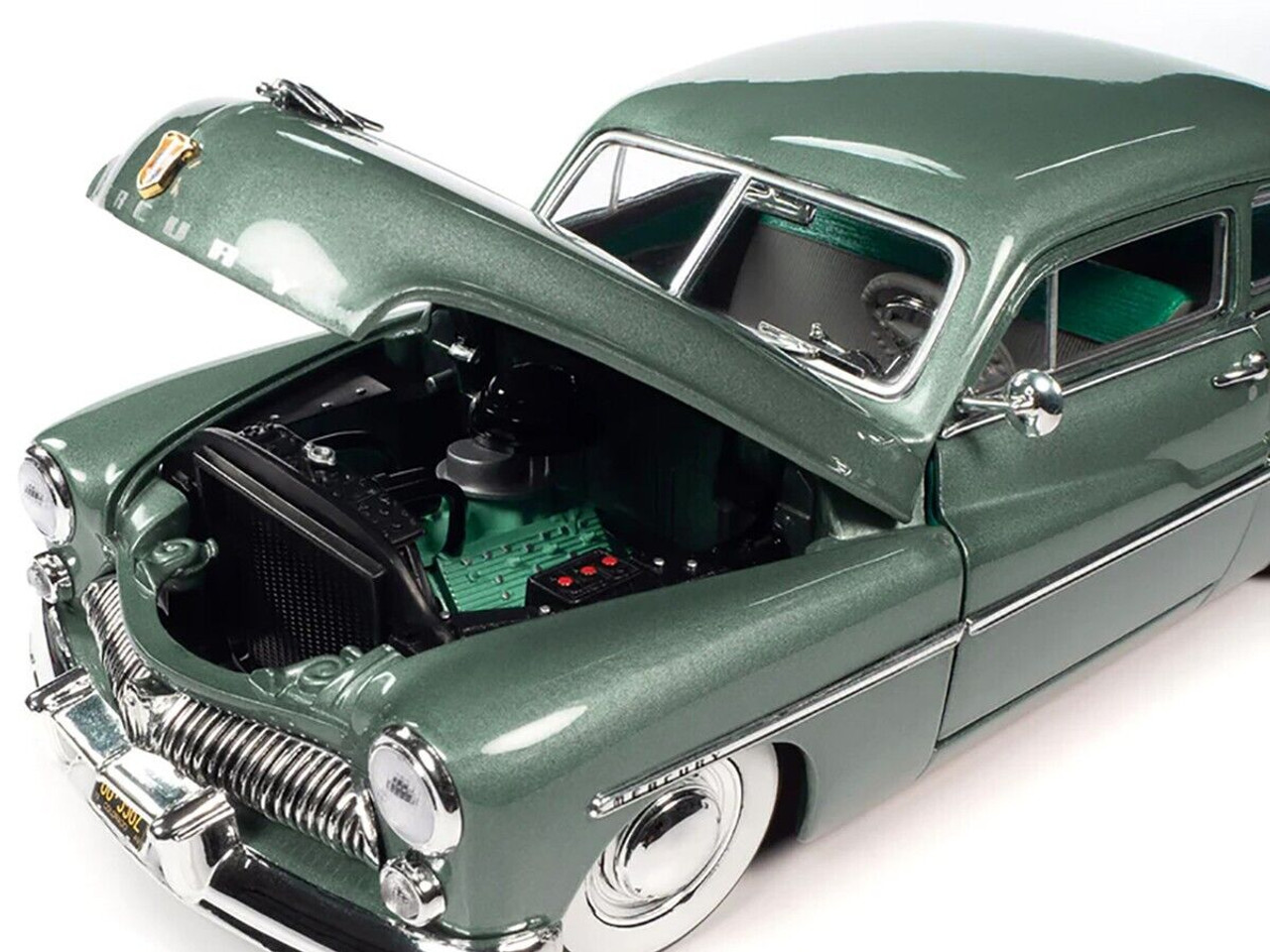 1/18 Auto World 1949 Mercury Eight Coupe Berwick Green Metallic with Green and Gray Interior Diecast Car Model