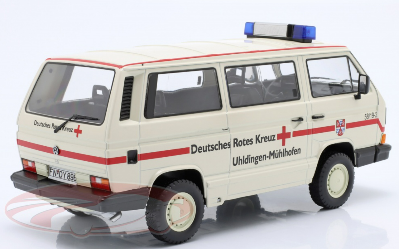 1/18 KK-Scale 1987 Volkswagen VW T3 Bus Syncro German Red Cross Car Model