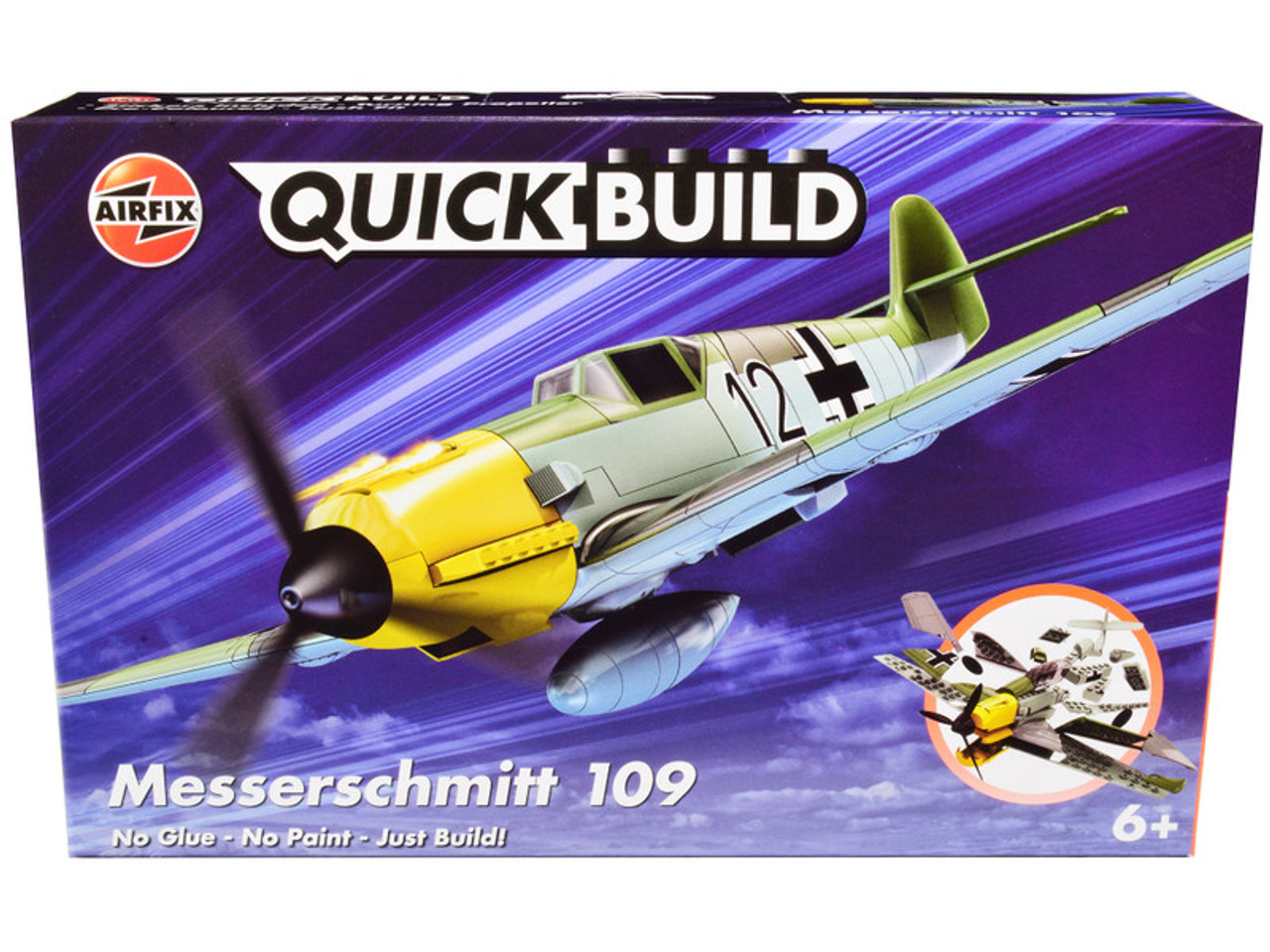 Skill 1 Model Kit Messerschmitt BF109 Snap Together Painted Plastic Model Airplane Kit by Airfix Quickbuild