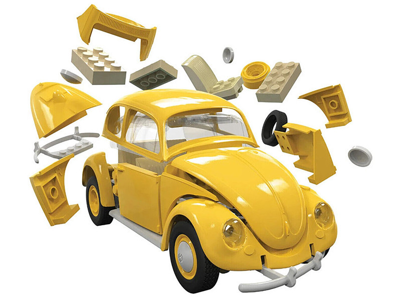 Skill 1 Model Kit Old Volkswagen Beetle Yellow Snap Together Model