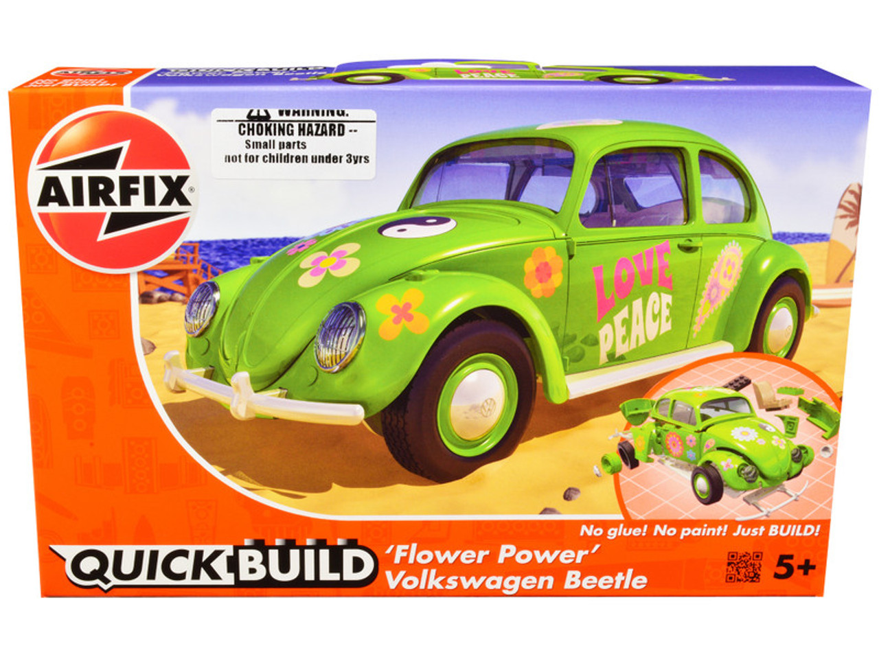 Skill 1 Model Kit Old Volkswagen Beetle Flower Power Snap Together Model by Airfix Quickbuild