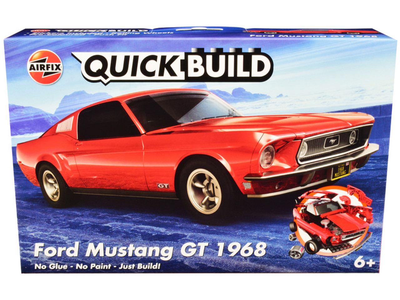 Skill 1 Model Kit 1968 Ford Mustang GT Red Snap Together Model by Airfix Quickbuild