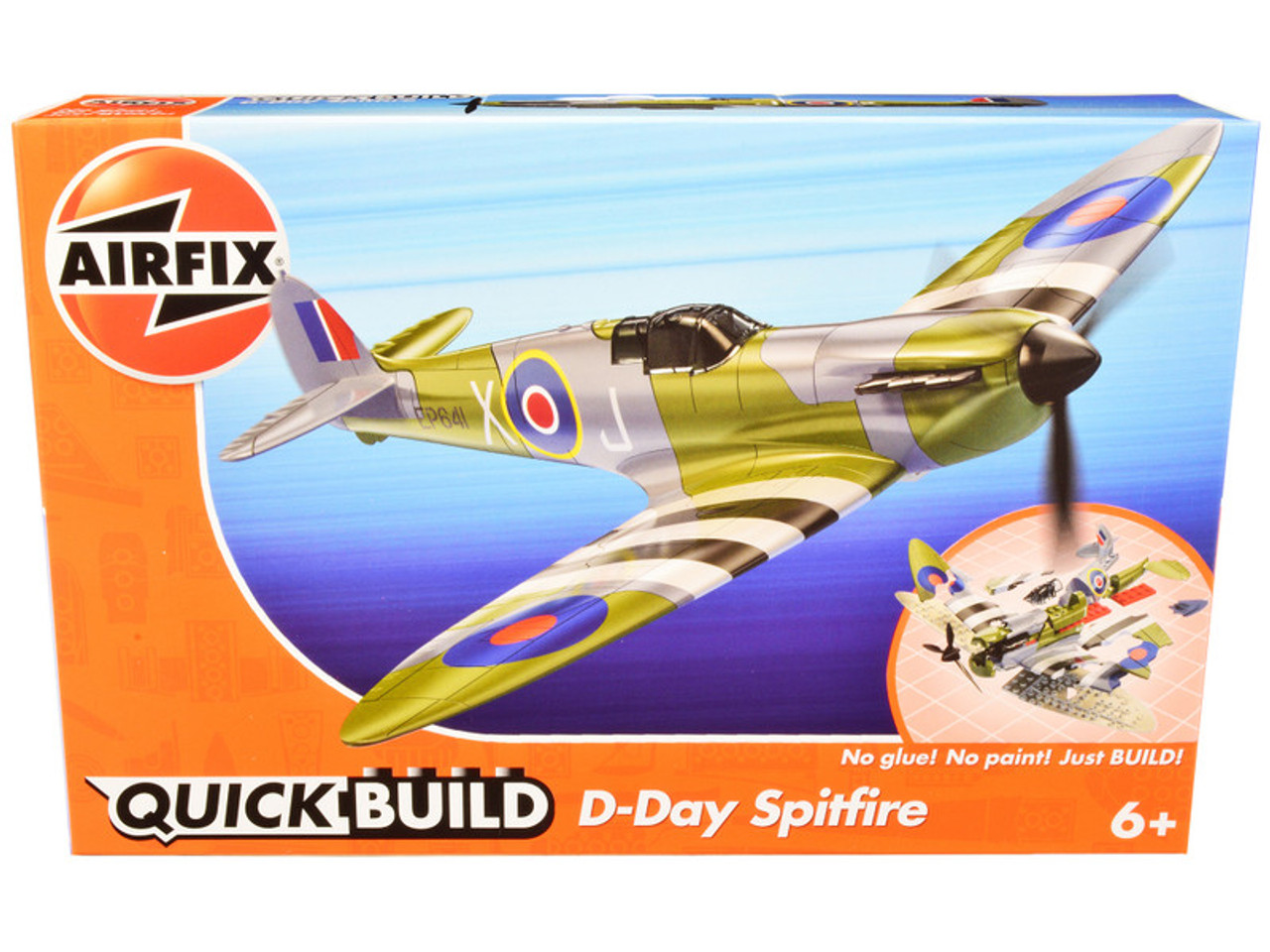 Skill 1 Model Kit D-Day Spitfire Snap Together Painted Plastic Model Airplane Kit by Airfix Quickbuild