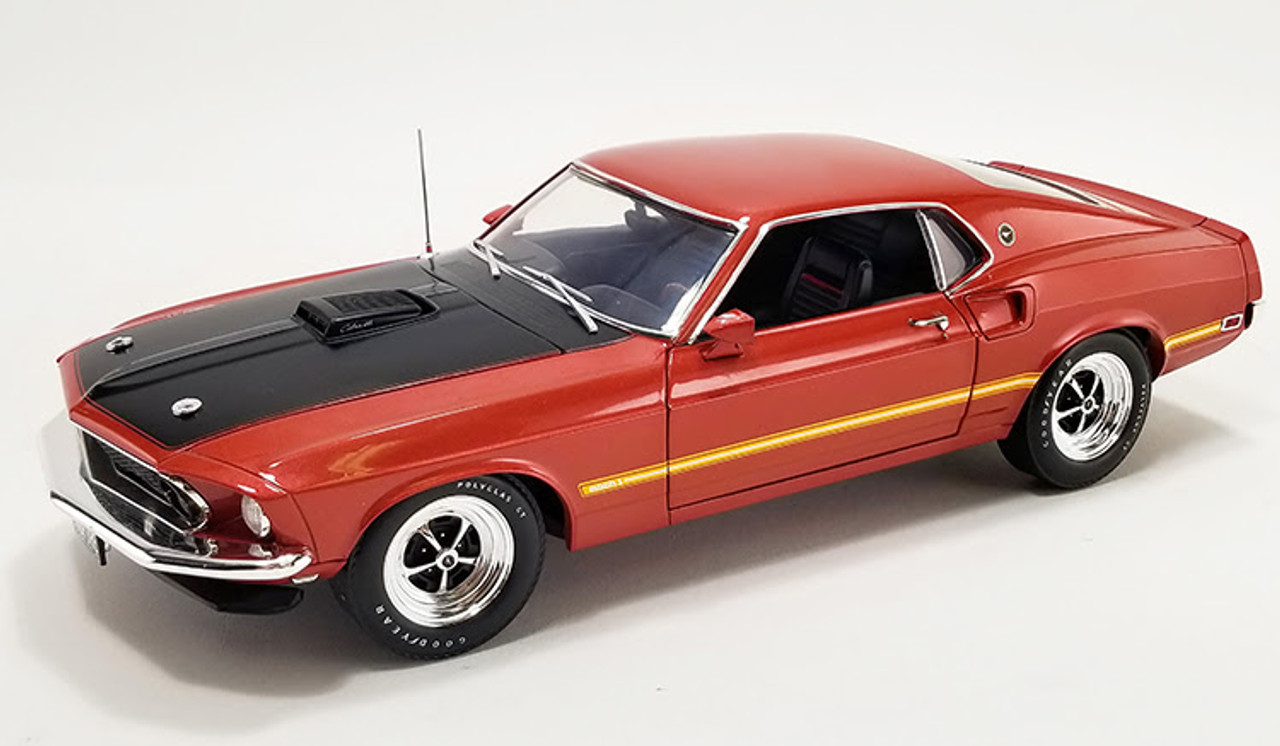 1/18 ACME 1969 Ford Mustang 428 Cobra Jet Indian Fire (Red with Black Hood) Diecast Car Model