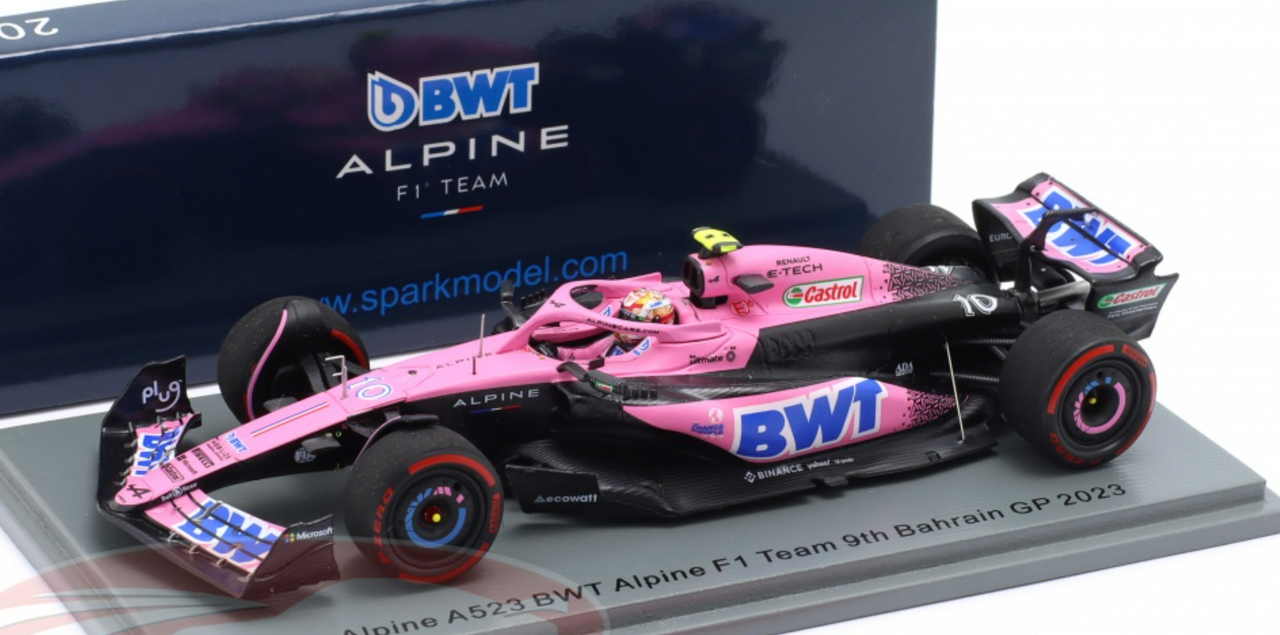 1/43 Spark 2023 Formula 1 Alpine A523 No.10 BWT Alpine F1 Team 9th Bahrain GP 2023 Pierre Gasly Car Model