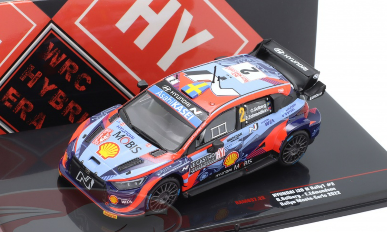 1/43 Ixo 2022 Hyundai i20 N Rally1 #2 Rallye Monte Carlo Hyundai i20 N Rally1 Oliver Solberg, Elliott Edmondson Car Model