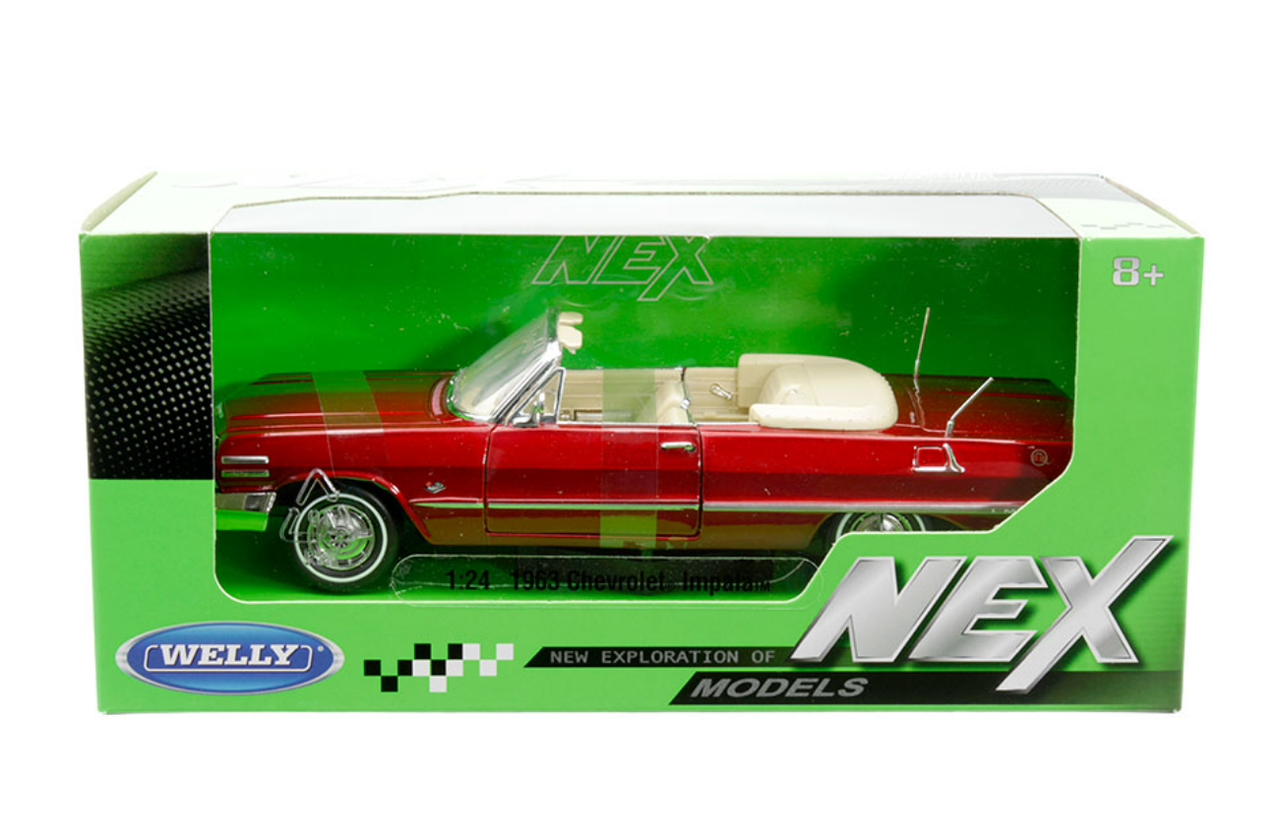 1/24 Welly 1963 Chevrolet Impala Convertible (Red with Beige Interior) Diecast Car Model