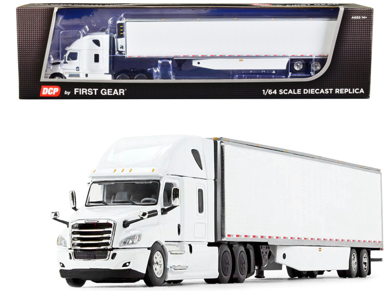 2018 Freightliner Cascadia High Roof Sleeper Cab with 53' Utility Refrigerated Trailer White 1/64 Diecast Model by DCP/First Gear