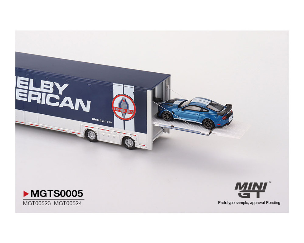 1/64 Mini GT Shelby American Transporter Set Western Star 49X & Shelby GT500 SE Widebody (Blue) Diecast Car Models