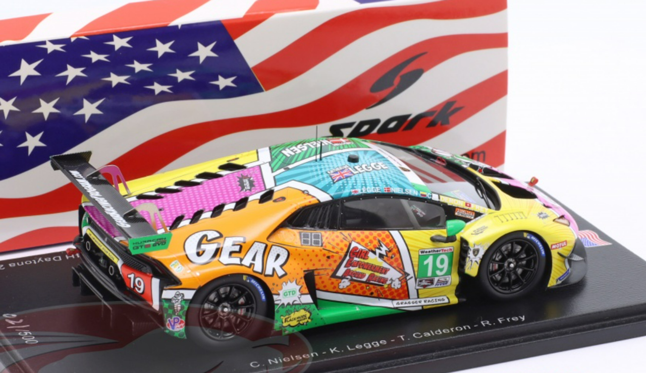 1/43 Spark 2020 Lamborghini Huracan GT3 Evo #19 24h Daytona GEAR Racing Christina Nielsen, Katherine Legge, Tatiana Calderón, Rahel Frey Car Model