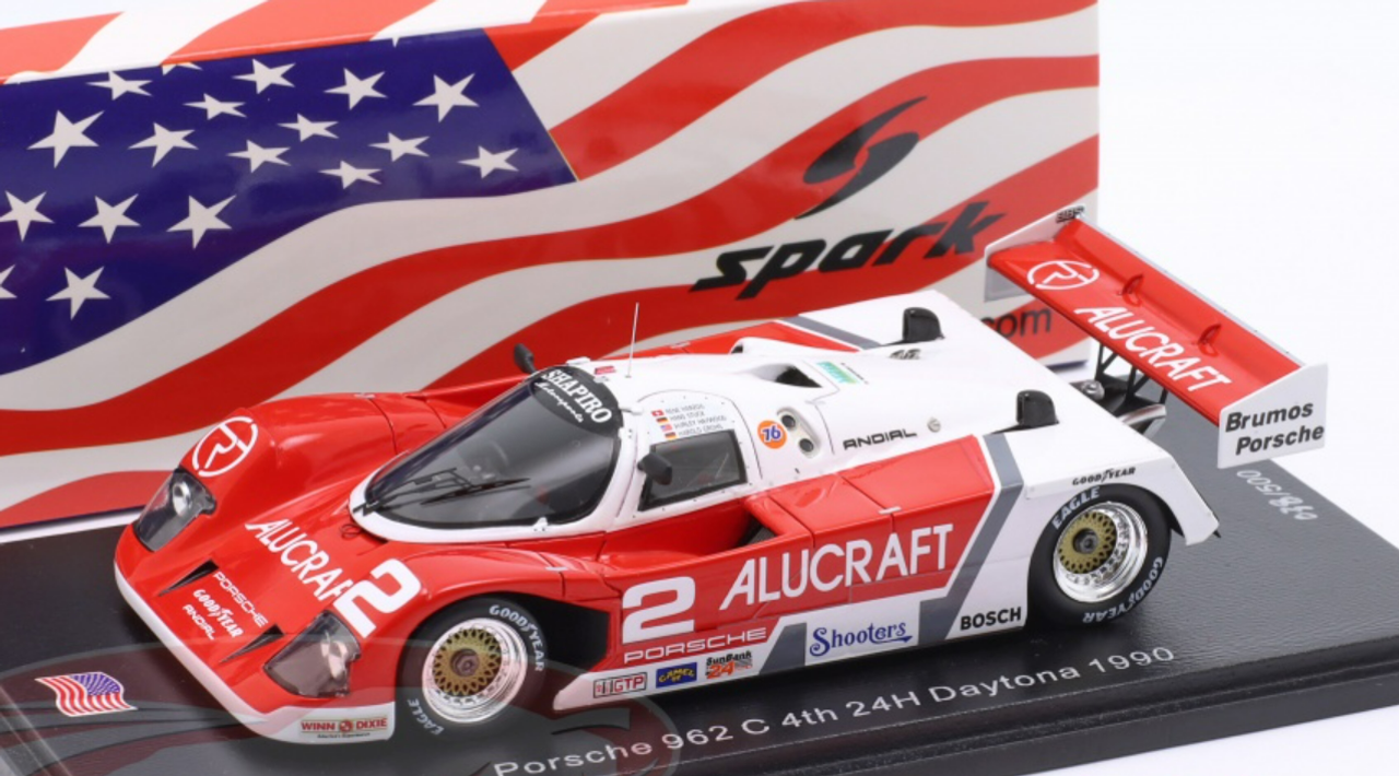 1/43 Spark 1990 Porsche 962C #2 4th 24h Daytona Alucraft, Shapiro Motorsports Harald Grohs, Hans-Joachim Stuck, Hurley Haywood, René Herzog Car Model