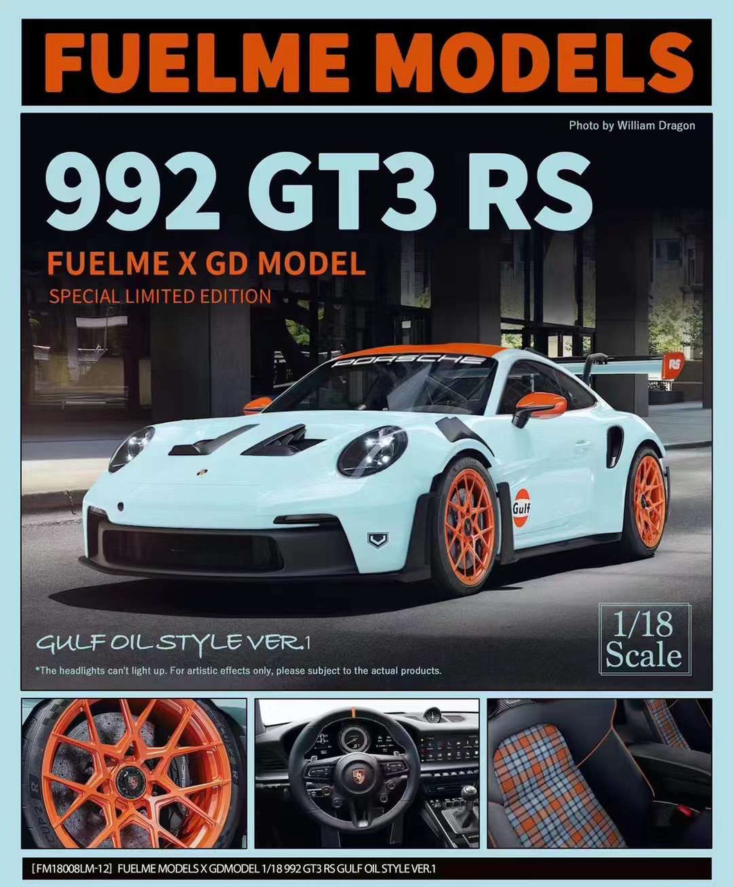 1/18 Fuelme Porsche 911 GT3 RS 992 (Gulf Theme) Resin Car Model Limited 20 Pieces