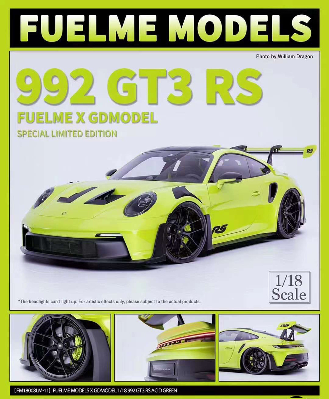 1/18 Fuelme Porsche 911 GT3 RS 992 (Acid Green) Resin Car Model Limited 20 Pieces